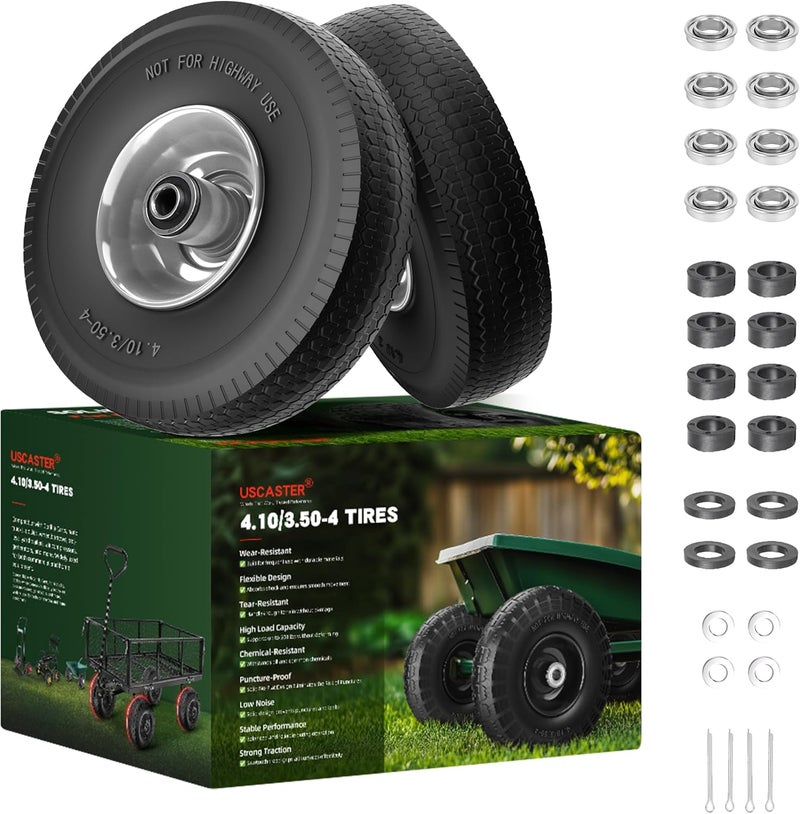 uscaster 4.10/3.50-4 Tire and Wheel Flat Free,10-Inch Solid Wheel Replacement with 5/8 Extra 3/4 &1/2 Bearings,2.2" Offset Hub -Compatible with Hand Truck,Wheelbarrow,Dolly(Wave,Gray) - Image 1